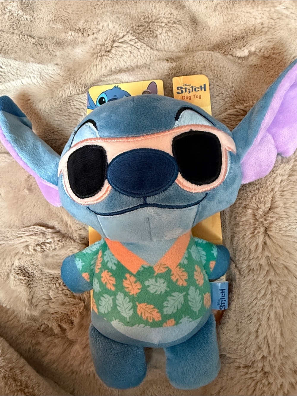 Disney Blue Stitch Plush Dog Toy with Green & Orange Hawaiian Shirt